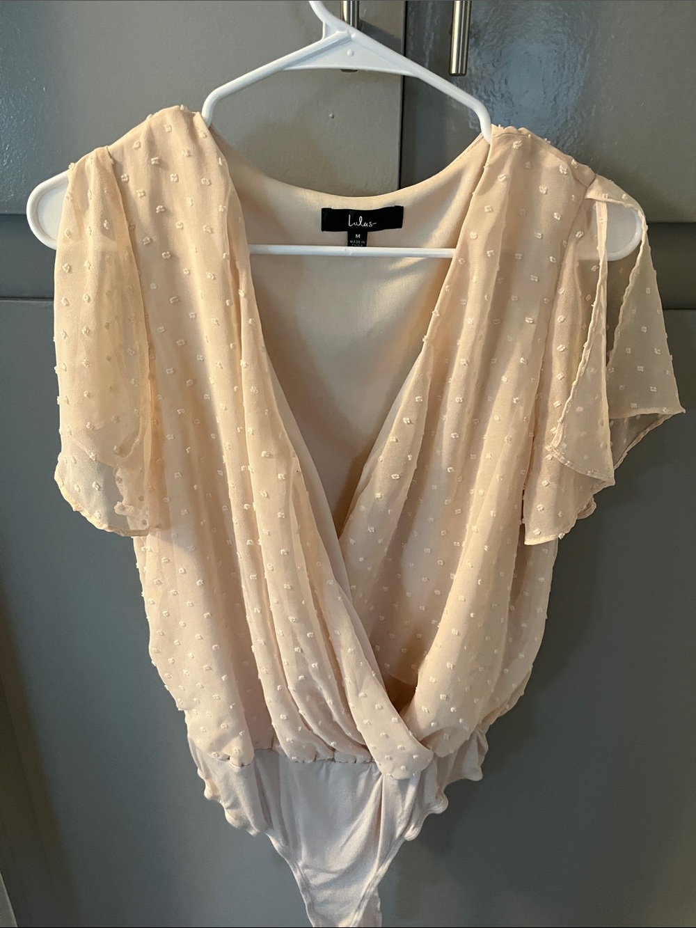 Lulus Blush Pink Swiss Dot Surplice Bodysuit Size M | Business Casual